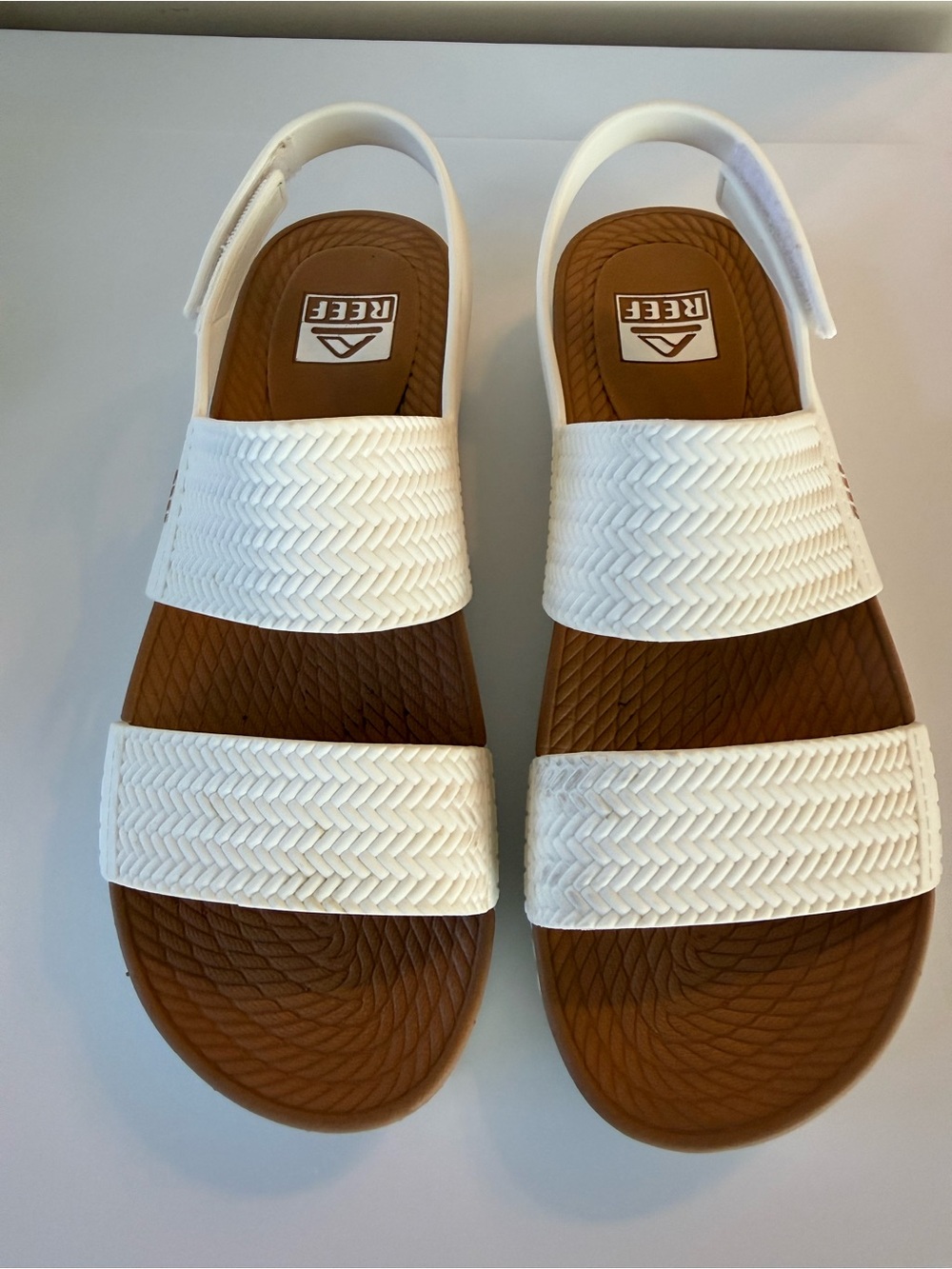 Reef White Strap Sandals with Tan Footbed